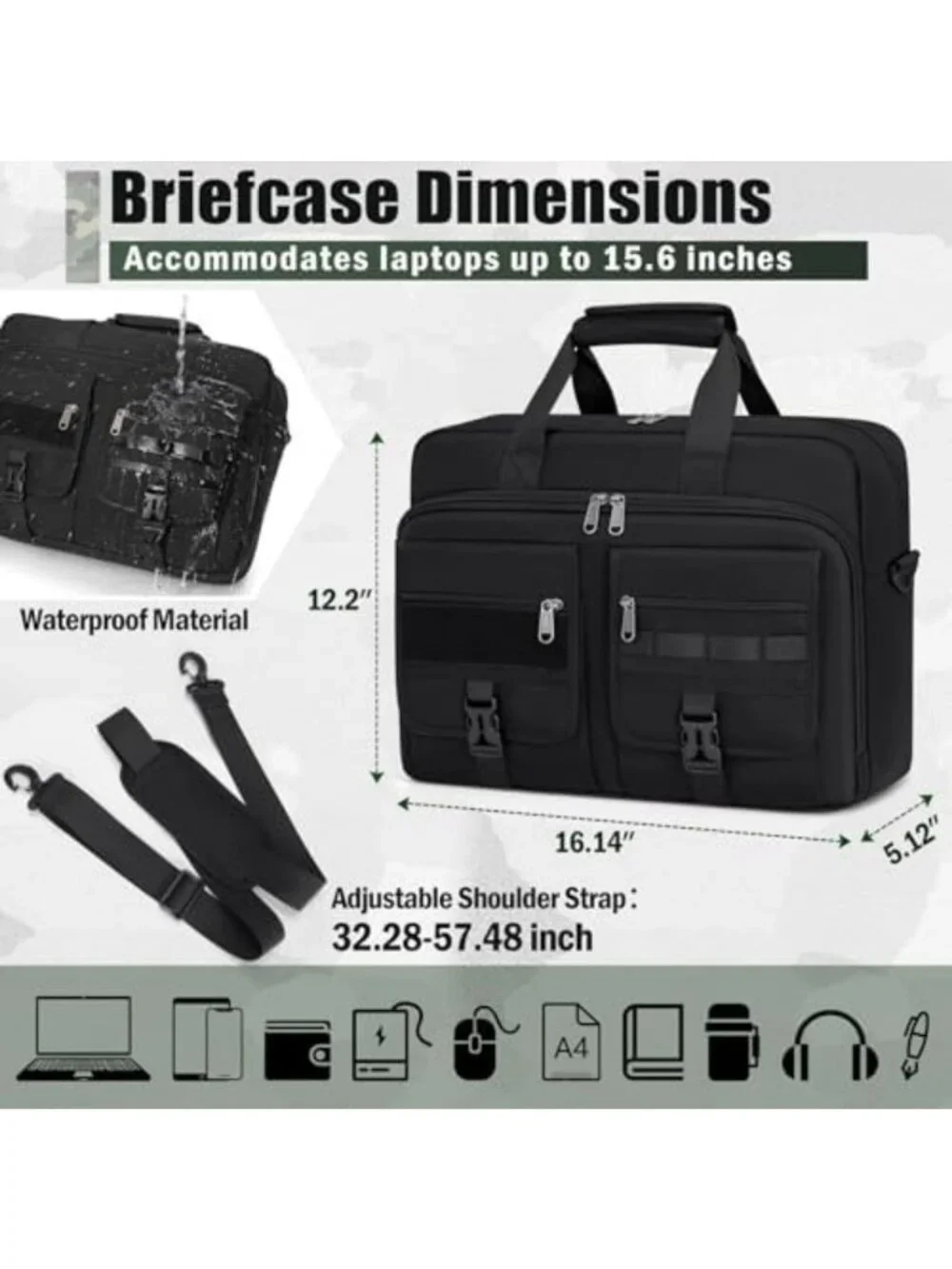 Tactical Military Laptop Bag for Men - Large Briefcase with Multiple Pockets